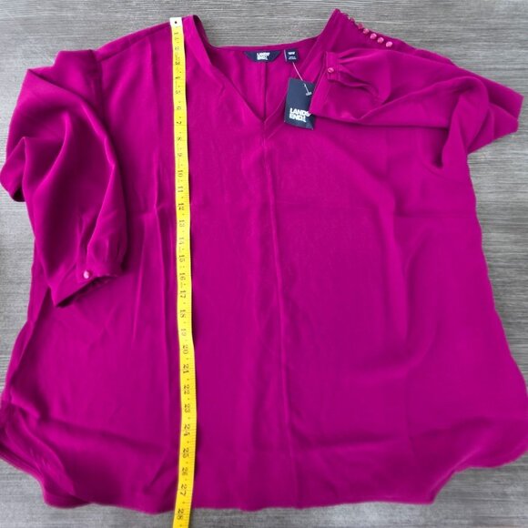 Lands End Womens Fuchsia Button Accent Blouse L Long Sleeve Top Lightweight Boho - Picture 5 of 10